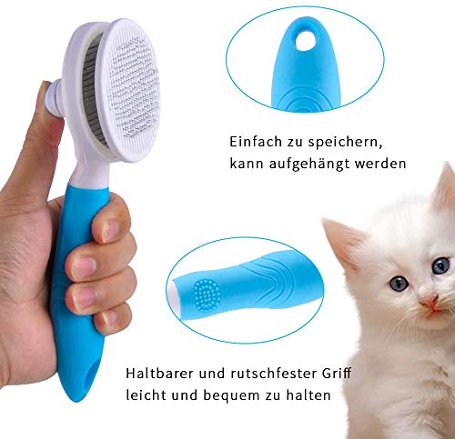 ShipeeKin Cepillo de limpieza para perros / gatos, peine desenredante para perros y gatos de pelo largo con botón de limpieza contra el pelo anudado para mascotas con pelo medio y largo