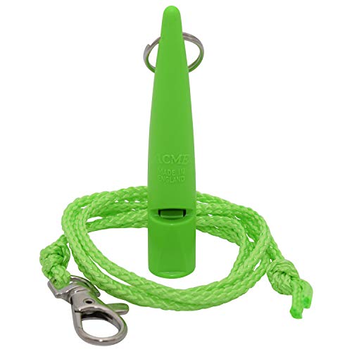 Silbato para perros Acme N.º 210,5 + cordón de silbato gratuito, original de Inglaterra, ideal para el entrenamiento canino, material robusto, frecuencia estándar, alta y de gran alcance (verde)