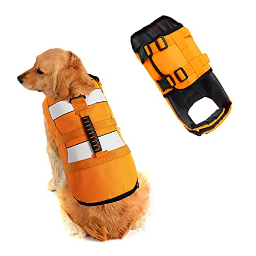 SILD Chaleco Salvavidas Ajustable para Perros Salvavidas de Seguridad Chaleco Reflectante para Mascotas Perro Salvavidas Chaleco Abrigo para natación Surf Caza (Naranja, Small)
