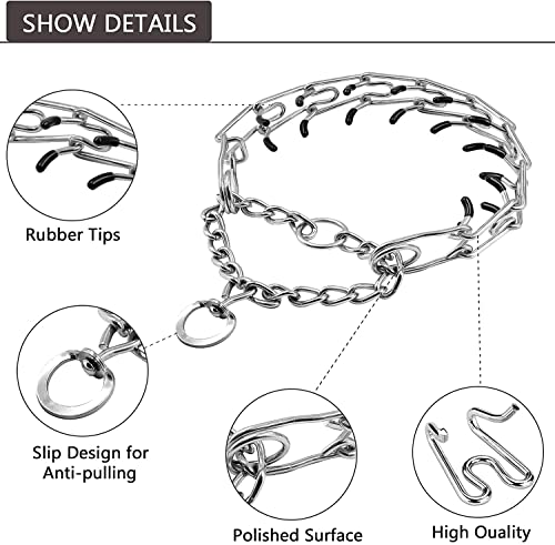 SLE Collar de adiestramiento para Perros, Dog Choke Prong Collar, Collar de adiestramiento de Acero Cromado,Collar de Castigo de Metal para Perros con púas.(Silver-XL)