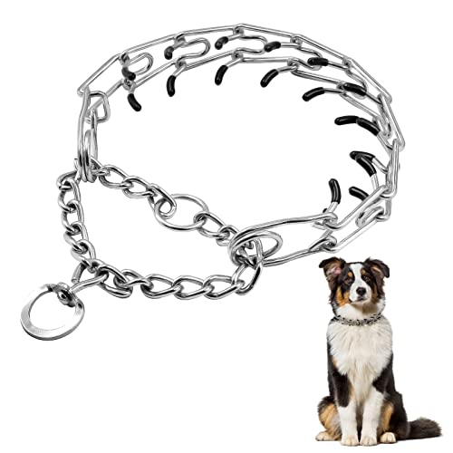 SLE Collar de adiestramiento para Perros, Dog Choke Prong Collar, Collar de adiestramiento de Acero Cromado,Collar de Castigo de Metal para Perros con púas.(Silver-XL)