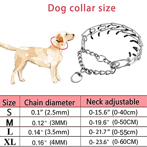 SLE Collar de adiestramiento para Perros, Dog Choke Prong Collar, Collar de adiestramiento de Acero Cromado,Collar de Castigo de Metal para Perros con púas.(Silver-M)