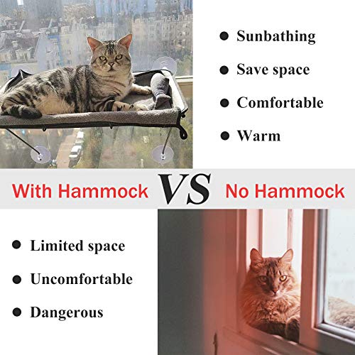 SLE Hamaca para Gato, Cama para Gatos con 4 Ventosas Grandes, Asiento de Ventana para Gato Hamaca para Cualquier Gato (62 * 32 * 5cm) (Gris)