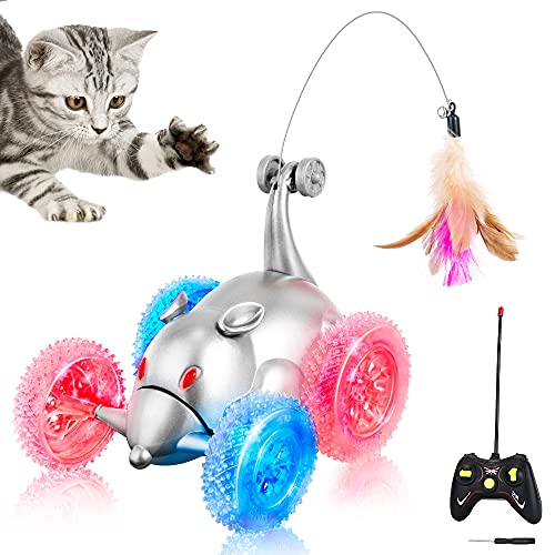 SlowTon Juguete de Gato Remoto, Wheel Glow Mouse Shape Interactivo Movimiento Automático Robótico Rata Sonido Chaser Broma Coche para Gatito | Regalos Divertidos para Mascotas (Sin Batería Incluida)