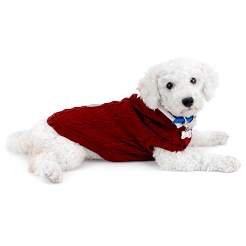smalllee_lucky_store De punto ropa para perros Jumper con capucha Abrigo para los pequeños perros chaqueta con capucha para Vino mini-S (el pecho: 38cm; Volver: 22cm)