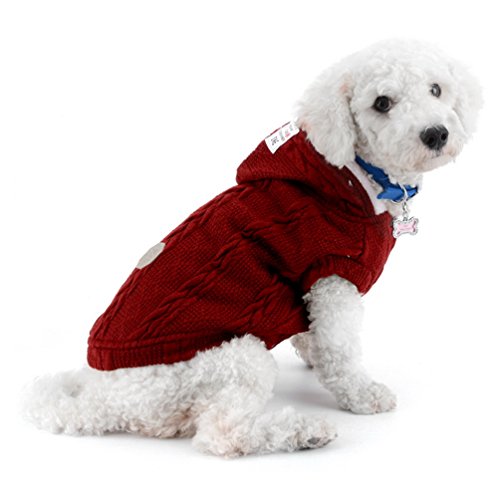smalllee_lucky_store De punto ropa para perros Jumper con capucha Abrigo para los pequeños perros chaqueta con capucha para Vino mini-S (el pecho: 38cm; Volver: 22cm)