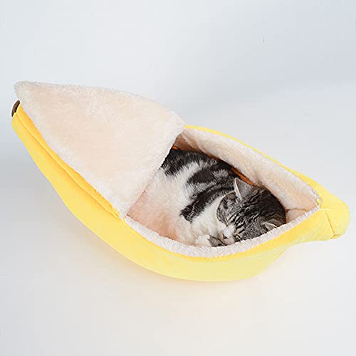 SMLJFO Lindo plátano gato cama casa caliente cama cama de dormir plátano cáscara casa gato suave felpa relleno Punny Dogs acogedor cama Mat cueva nido suministros para gatitos / M