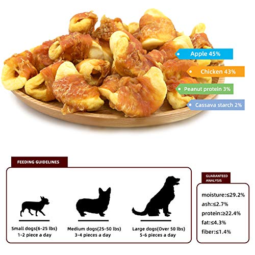 Snacks Molar para Perros,Piscolabis Deliciouso para Limpiar los Dientes, Regalo después del Entrenamiento, Rodajas de Manzana Envueltas por Carne de Pollo