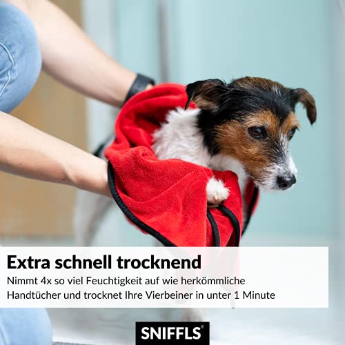 Sniffls® Toalla para perros prémium (pack de 2, suave y lavable), extra absorbente y de secado rápido para perros pequeños y grandes, accesorio perfecto para perros con práctica bolsa