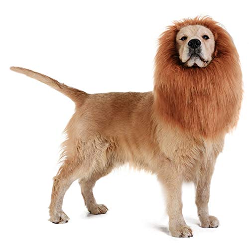 Soapow Peluca divertida de león para perro, melena de león, disfraz de Halloween ajustable, para perros de gran tamaño