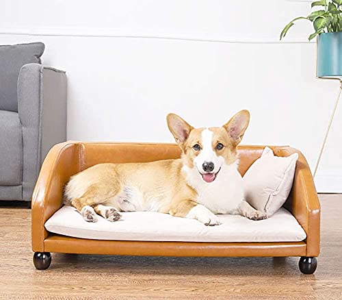 Sofá cama para perros elevados para perros grandes, medianos y pequeños, silla para mascotas impermeable de cuero gris / marrón, sofá para interiores y exteriores, no deformado (color: marrón, tamaño: