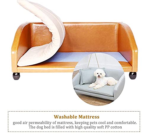 Sofá cama para perros elevados para perros grandes, medianos y pequeños, silla para mascotas impermeable de cuero gris / marrón, sofá para interiores y exteriores, no deformado (color: marrón, tamaño: