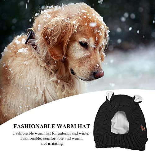 Sombrero para perros pequeños y grandes en invierno, de algodón de tamaño libre, gorros de perro de punto para mascotas, lindos y cálidos a prueba de viento (Negro)