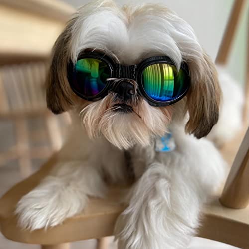 SONERNT Gafas de Sol para Perros con protección UV, Gafas de Perro con Cabeza Ajustable y Correas de Barbilla, protección contra el Desgaste de los Ojos para Perros medianos y Grandes (Negro)