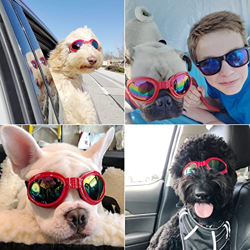 SONERNT Gafas de Sol para Perros con protección UV, Gafas de Perro con Cabeza Ajustable y Correas de Barbilla, protección contra el Desgaste de los Ojos para Perros medianos y Grandes (Rojo)