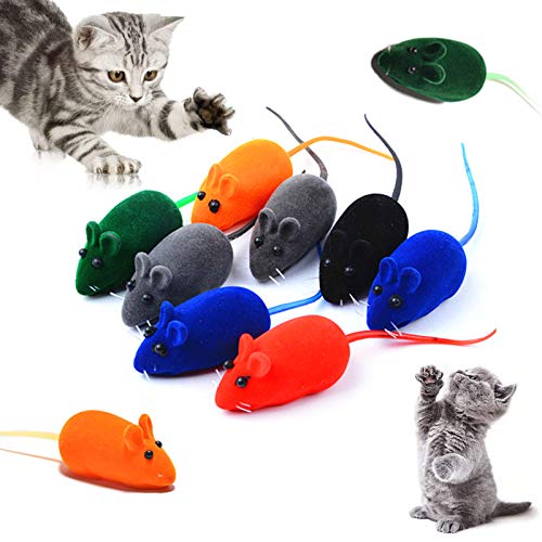 Sonido de Ratón de Juguete para Gatos Juguetes para Gatos Interactivos Adultos Juguete Suave para Mascotas Masticar Gato Gatito para Gatos Juguete de Ratón de Peluche de Gato Divertido 10 Piezas
