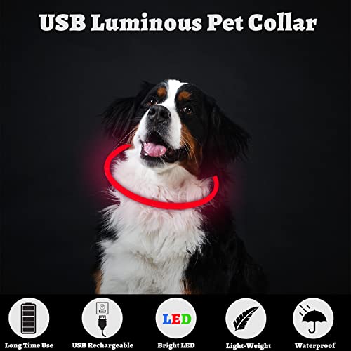 SONNIG LED Collar Luminoso Perro, Collar Perro Luminoso Recargable y Ajustable con 3 Modos de Luz, Seguro para Perros Pequeños, Medianos y Grandes por la Noche, Rojo