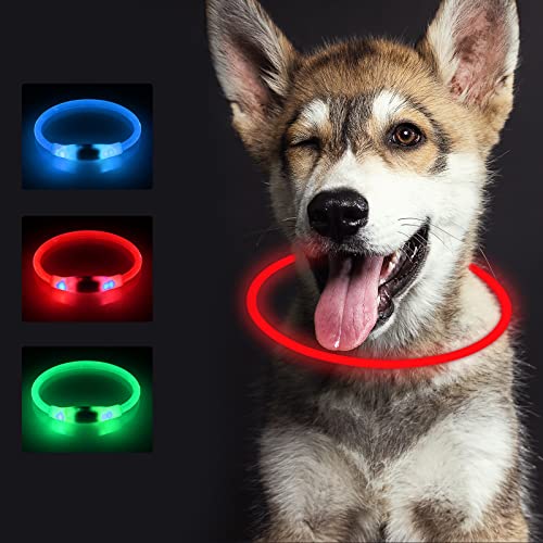 SONNIG LED Collar Luminoso Perro, Collar Perro Luminoso Recargable y Ajustable con 3 Modos de Luz, Seguro para Perros Pequeños, Medianos y Grandes por la Noche, Rojo