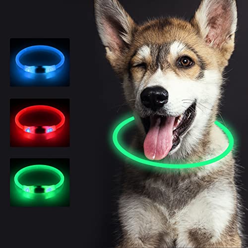SONNIG LED Collar Luminoso Perro, Collar Perro Luminoso Recargable y Ajustable con 3 Modos de Luz, Seguro para Perros Pequeños, Medianos y Grandes por la Noche, Verde