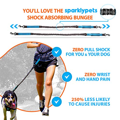 SparklyPets - Correa Manos Libres para Perros de Raza Mediana y Grande, arnés Profesional con Costuras Reflectantes, para Entrenar, Caminar, Trotar y Correr con tu Mascota (Azul, para 1 Perro)