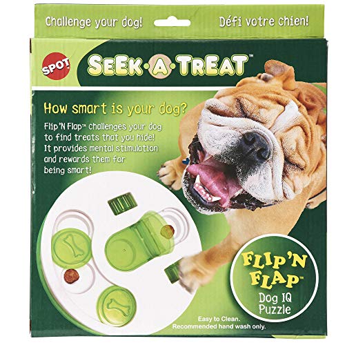SPOT Ethical Pet Interactive Seek-A-Treat Shuffle Flip 'N Flap Juguete Puzzle que mejorará el IQ de tu perro, especialmente diseñado para el entrenamiento, Multi