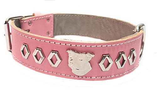 Staffy - Collar para perro de piel con diseño único y diseño de cabeza de Bull Terrier de Staffordshire, 3,8 cm de ancho (grande: 20 a 24 pulgadas)
