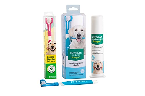 Stangest Kit Dental Cepillo + Pasta de Dientes para Perros | Limpieza e Higiene Bucal Triple Acción | Elimina Mal Aliento | Cepillo Dientes Mascotas