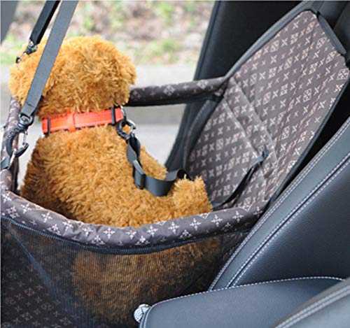 STARPIA Protector de Asiento de Coche para Mascotas Perros Gatos, Cinturón de Seguridad/Bolsa de Almacenamiento, Capazo de Coche Plegable Impermeable Lavable para Perros Viaje (Marrón Clásico)