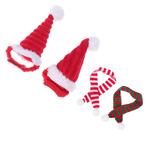 STOBOK 4 Piezas Pequeño Animal Mascota Sombrero de Navidad con Bufanda Santa Claus Gorro Silenciador Conejillo de Indias Disfraz de Navidad para Pequeño Gato Conejo Hámster Conejillo de