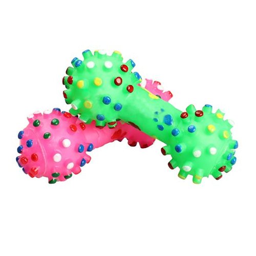 strimusimak Pet Chew Toy Soft Small Rubber Bone Squeaky Toy Colorful Dot for Puppy Dog Cat