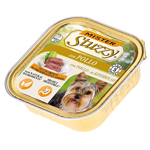 Stuzzy Mister, Comida húmeda para Perros Adultos, Sabor Pollo, paté y Carne en trozos - Total 3,3 kg (22 tarrinas x 150 gr)