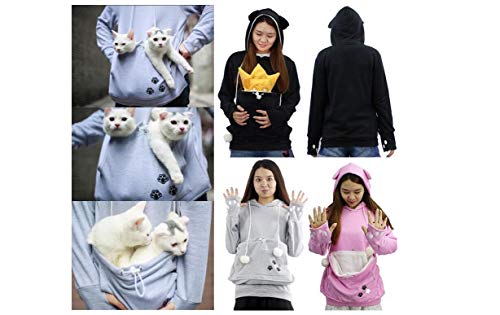 Sudadera unisex con capucha de canguro para mascotas con patrón de pata de gato, manga larga, con cordón, bolsillo y soporte para perro (gris oscuro, pequeño)