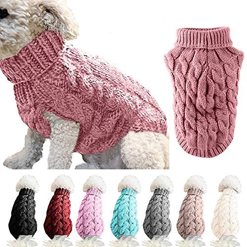 Suéter de punto de cuello alto para perros y mascotas, abrigo de invierno, más cálido y grueso, ropa de ganchillo para perros pequeños, medianos, grandes, cachorros, gatos (M, rosa)