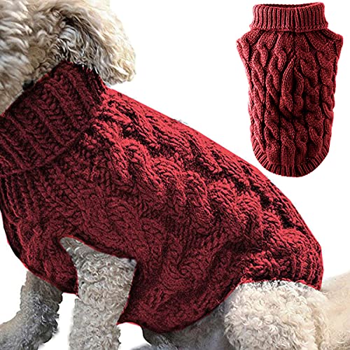 Suéter de punto de cuello alto para perros y mascotas, abrigo de invierno, más cálido y grueso, ropa de ganchillo para perros pequeños, medianos, grandes, cachorros, gatos (S, rojo)