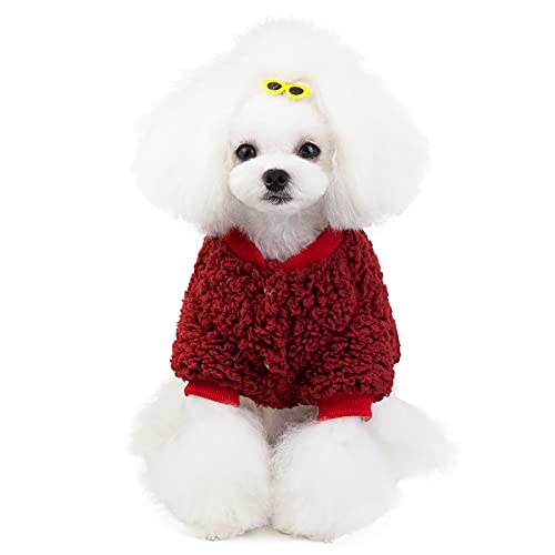 Suéter para perro pequeño, gato, cachorro, abrigo cálido para invierno, para mascotas, clima frío, ropa de forro polar lindo, suéter para perros pequeños y niñas (XL, rojo)