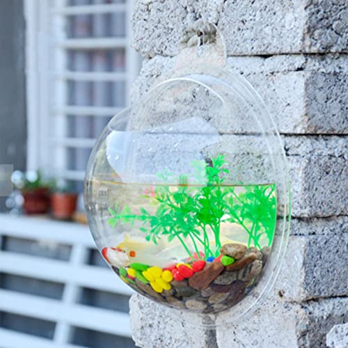SUFUBAI Tanque de pescado colgante montado en la pared, mini pecera de acrílico cuencos de pescado plástico burbuja tanque decoración del hogar transparente para la decoración