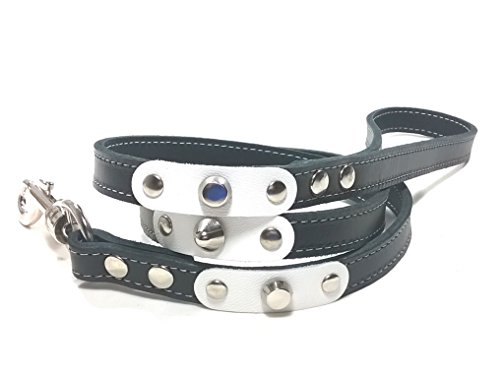 Superpipapo Set Collar y Correa Perros Pequeños y Chihuahuas | Diseño con Tachuelas y Cuero Blanco Negro