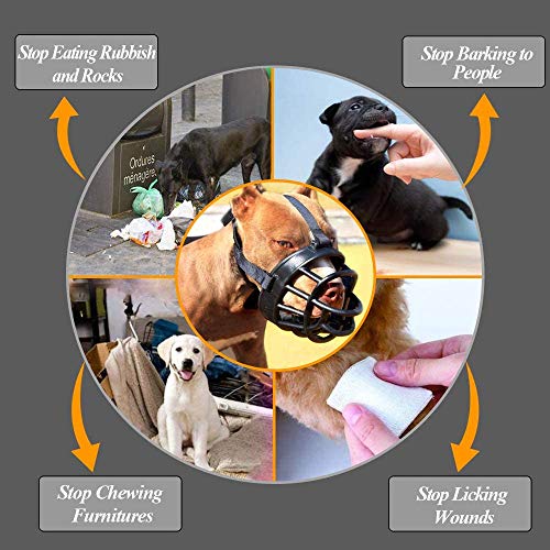 Supet - Bozal para perro, de goma suave, para perros pequeños, medianos y grandes, permite jadear y beber, evita morderse y masticar ladridos no deseados (XL (hocico alrededor: 12.9 pulgadas), negro)