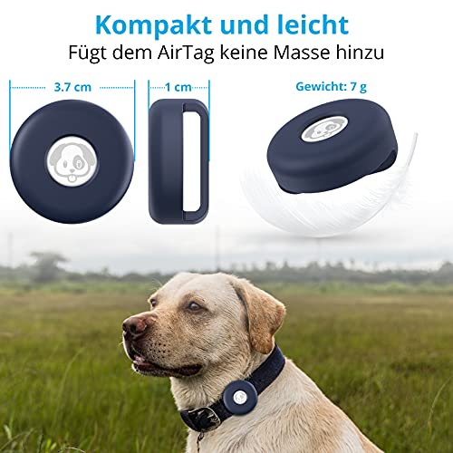 SUPMEGA AirTag - Collar de perro [Slide on Collar] [No Colgar] Funda de silicona compacta para collar de mascotas compatible con AirTag 2021 (2 unidades), color negro y azul