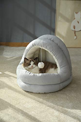 Supremery Cama para gatos con cojín interior suave (lavable) – Caseta para gatos, tienda para gatos, cesta para gatos, perros, cueva para gatos y perros pequeños y medianos