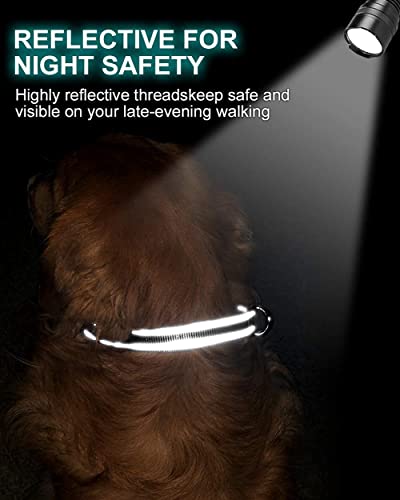 TagME Personalizado Nylon Collares para Perros, Ajustable Reflectante Collar Perro con Acolchados, Etiqueta de Acero Inoxidable Nombre Grabado y Número de Teléfono, Negro