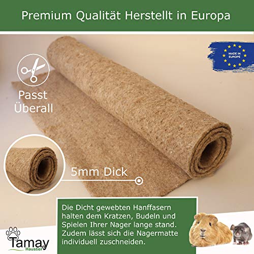 Tamay Alfombrilla para roedores de 100% cáñamo, 100 x 50 cm, alfombra prémium para roedores, como jaula sin polvo, para conejos, cobayas, animales pequeños, 2 unidades