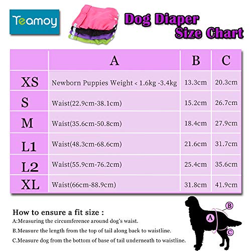 Teamoy 4 Piezas Pañal para Perros, Pañales de Magasin Pet Lavable,pañales para Perros Hembra, Superabsorbente y Cómodo,(Negro + Verde + Rosa + Morado, XL)