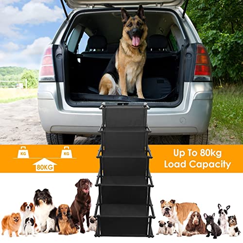 TELAM Escalera Plegable portátil, 5 escalones rampa para Perros para Coche pequeños Utilizable Todos los vehículos ampa para Perros para hasta 176 lb/80KG con Capacidad Entrada y Salida del coch