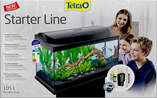 Tetra Starter Line LED Acuario 105 L - Juego completo que incluye iluminación LED, un acuario estable para principiantes con tecnología, alimentos y productos de cuidado, negro
