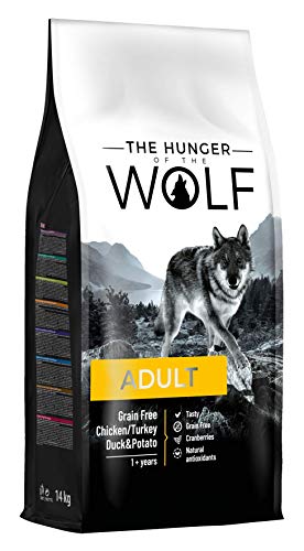 The Hunger of the Wolf - Pienso de pollo, pavo, pato y patatas para perros adultos de todas las razas, fórmula delicada sin cereales, 14 kg