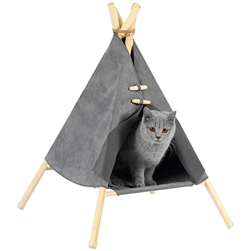 Tienda de campaña para gatos Tipi para animales de compañía, Tipi Casa de Chaton con pestillos de pino estable para gatos, cama de gato, cachorro desmontable tienda de campaña para interior exterior
