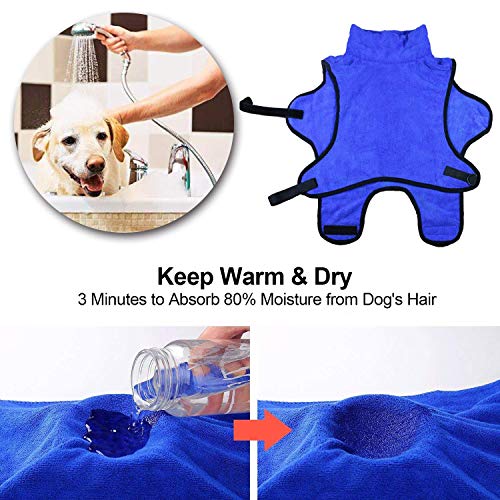 Toallas para Perros Gatos Ajustable Microfibras Albornoz Súper Absorbente Pequeños Grandes Suave y Cómodo con Patas (Azul L)