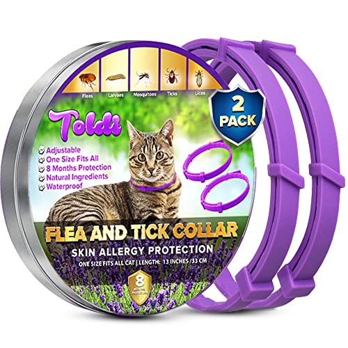 toldi Tratamiento contra Las pulgas en Gatos - Pack de 2 Collares para Gato - 8 Meses de protección contra pulgas, garrapatas y piojos - Resistente al Agua - Morado