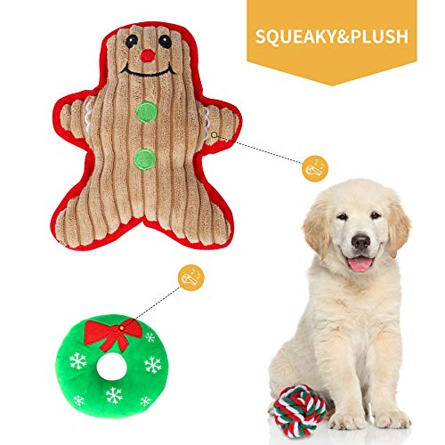 Toozey Navidad Juguetes para Perros Juguete Perro 5 Piezas de Juguetes para Perros Juguetes para Perros pequeños interactivos Mordedor Perro y Perros Hombre de Pan de Jengibre